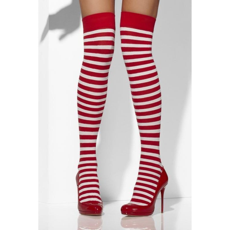 Opaque Tights - Striped - Red & White. - Jokers Costume Mega Store