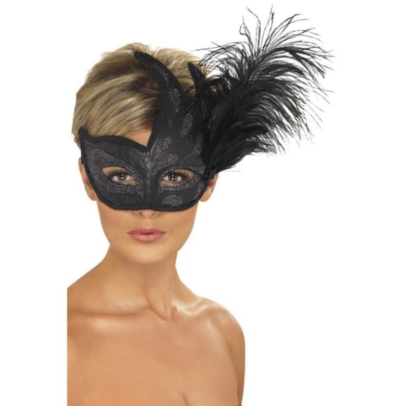 Ornate Colombina Feather Mask - Jokers Costume Mega Store