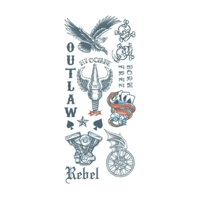 Outlaw Biker Character Kit Temporary Tattoos - Jokers Costume Mega Store