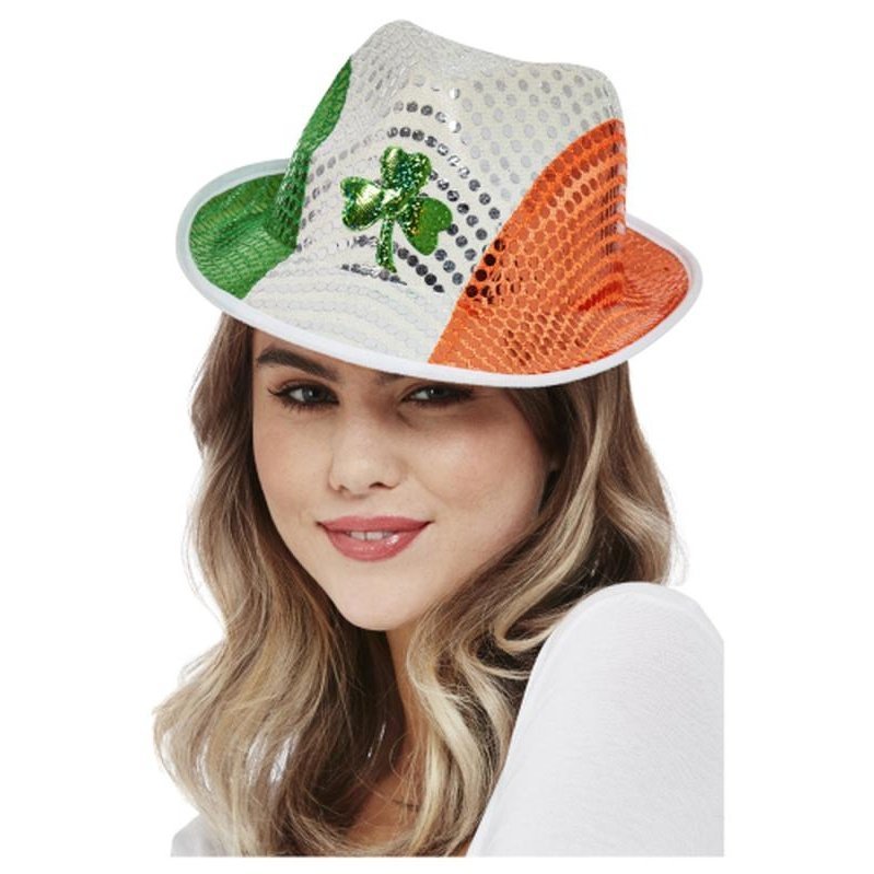 Paddy's Day Irish Flag Sequin Trilby Hat - Jokers Costume Mega Store