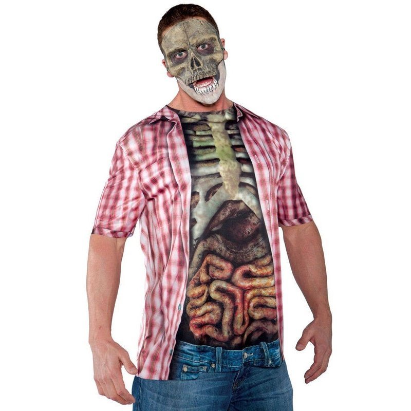 Photo Real Shirt Skeleton With Guts - Jokers Costume Mega Store