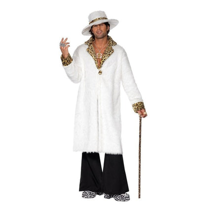 Pimp Costume, White And Leopard Skin - Jokers Costume Mega Store