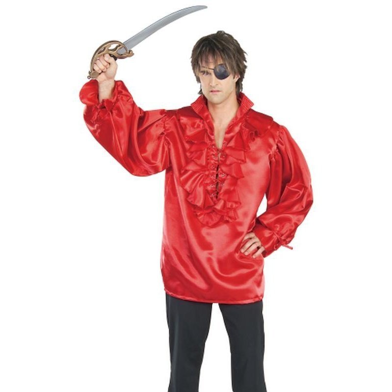 Pirate Shirt Red Satin Adult Size Std - Jokers Costume Mega Store