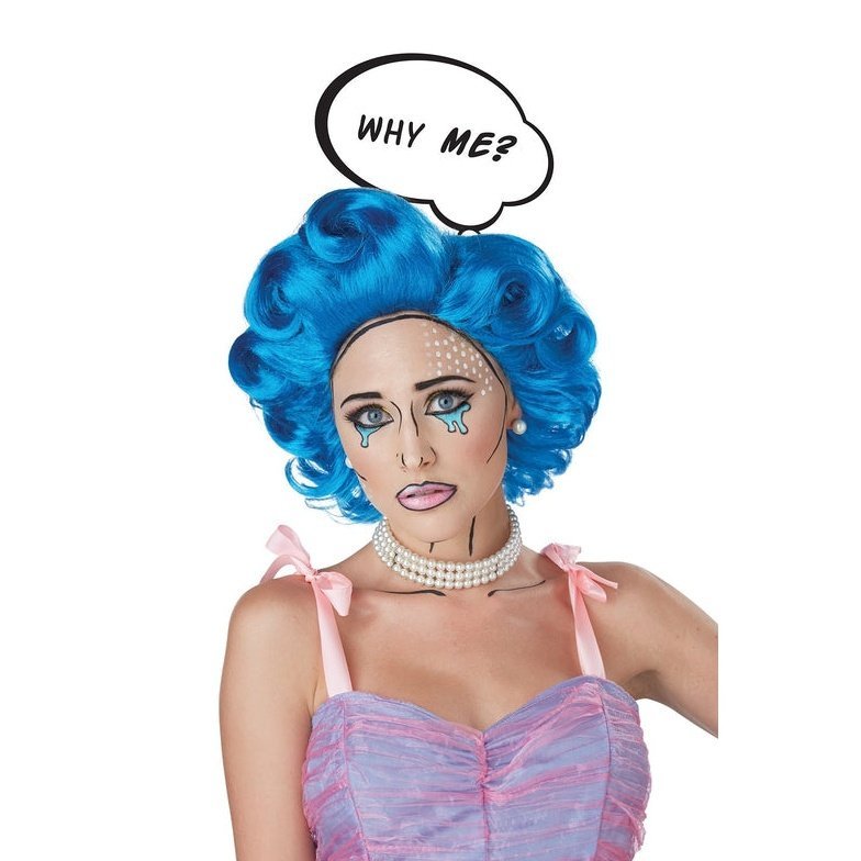 Pop Art Girl Wig Blue - Jokers Costume Mega Store