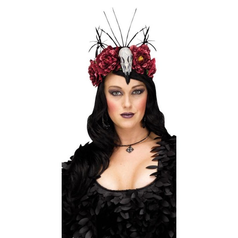 Raven Mistress Headband Red Floral - Jokers Costume Mega Store