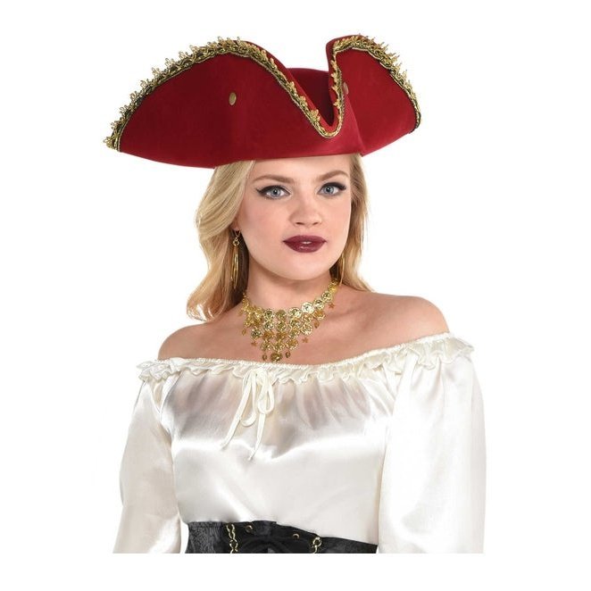 Red Buccaneer Pirate Hat - Jokers Costume Mega Store