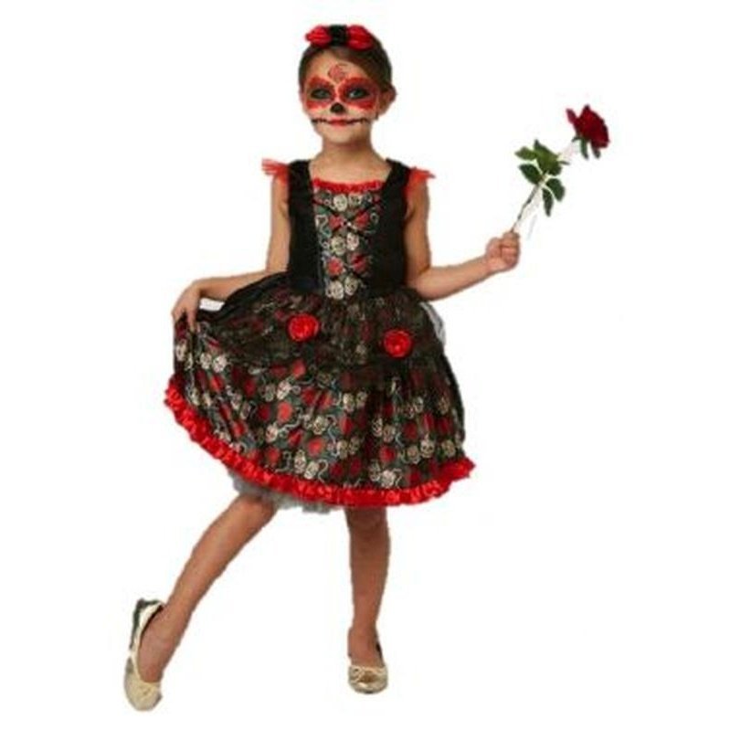 Red Rose Day Of The Dead Costume Size 9 10 - Jokers Costume Mega Store