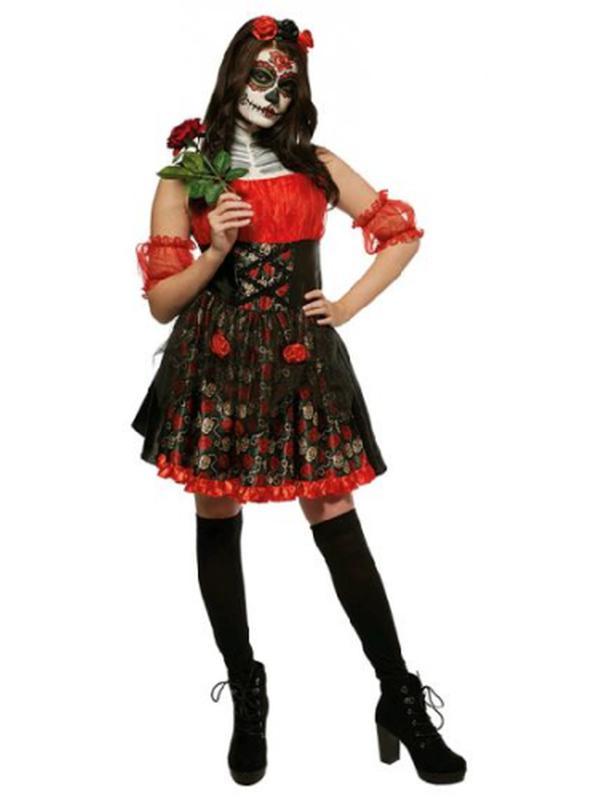 Red Rose Day Of The Dead Costume Size L - Jokers Costume Mega Store