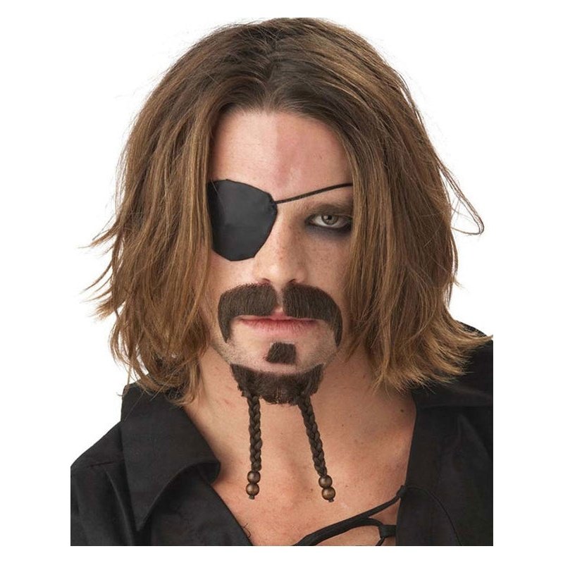 Rogue Pirate Dark Brown Mens Moustache And Chin Patch - Jokers Costume Mega Store