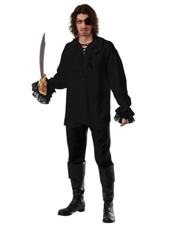 Ruffled Pirate Shirt Black Size Xl - Jokers Costume Mega Store