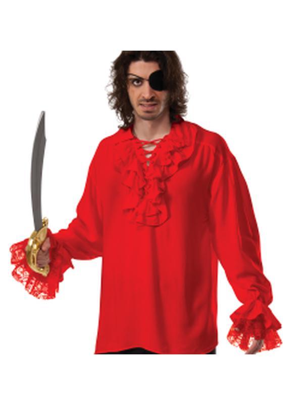 Ruffled Pirate Shirt Red Size Std - Jokers Costume Mega Store