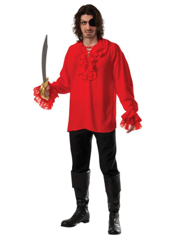 Ruffled Pirate Shirt Red Size Xl - Jokers Costume Mega Store