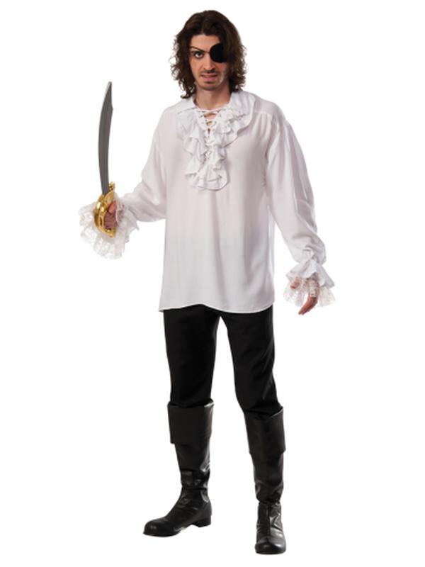 Ruffled Pirate Shirt White Size Std - Jokers Costume Mega Store
