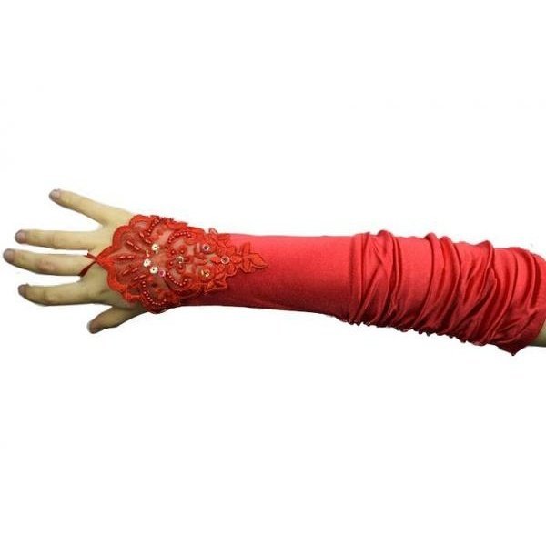 Satin Fingerless Lace Gloves Red - Jokers Costume Mega Store