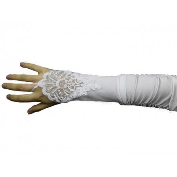 Satin Fingerless Lace Gloves White - Jokers Costume Mega Store