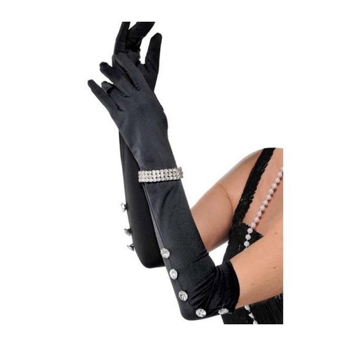 Satin Gloves With Rhinestone Bracelet - Jokers Costume Mega Store