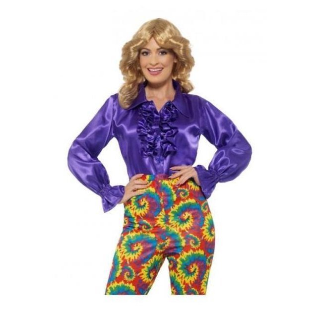 Satin Ruffle Shirt, Ladies, Purple - Jokers Costume Mega Store