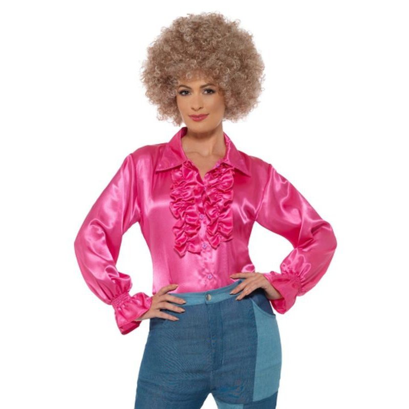 Satin Ruffle Shirt, Pink - Jokers Costume Mega Store