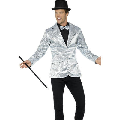 Sequin Jacket, Mens Silver - Jokers Costume Mega Store