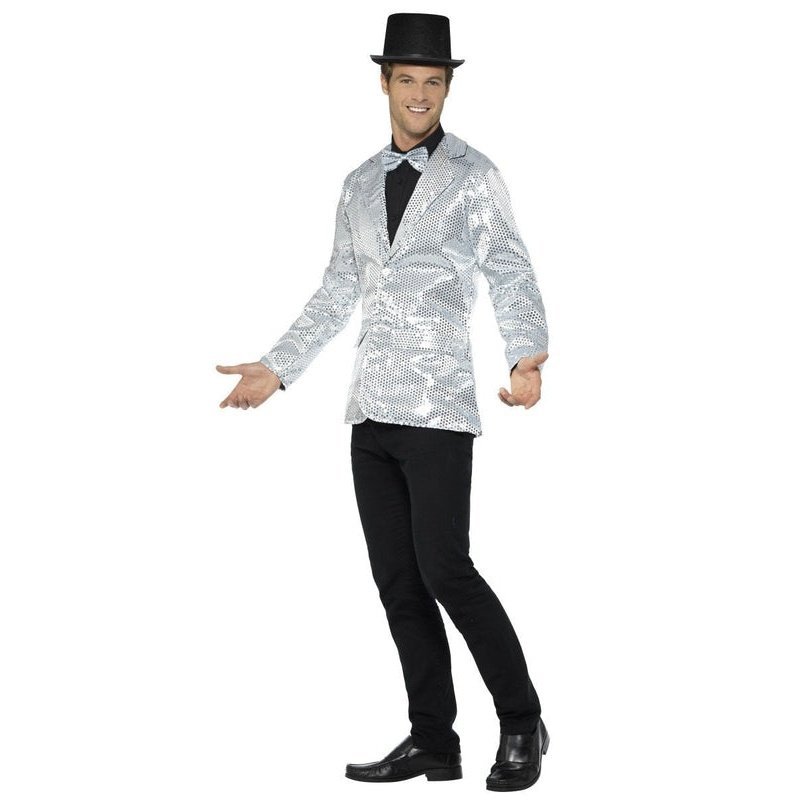 Sequin Jacket, Mens Silver - Jokers Costume Mega Store