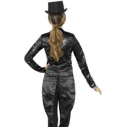 Sequin Tailcoat Jacket, Ladies, Black - Jokers Costume Mega Store
