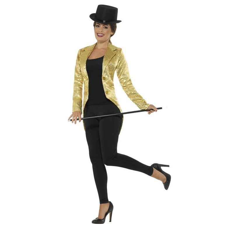 Sequin Tailcoat Jacket, Ladies Gold - Jokers Costume Mega Store