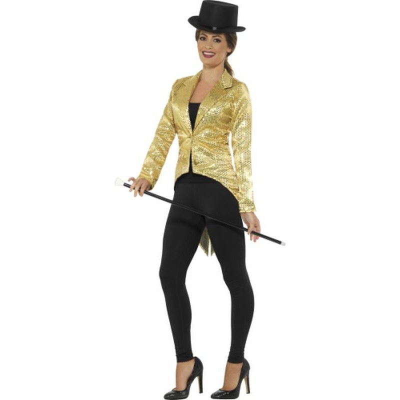 Sequin Tailcoat Jacket, Ladies Gold - Jokers Costume Mega Store