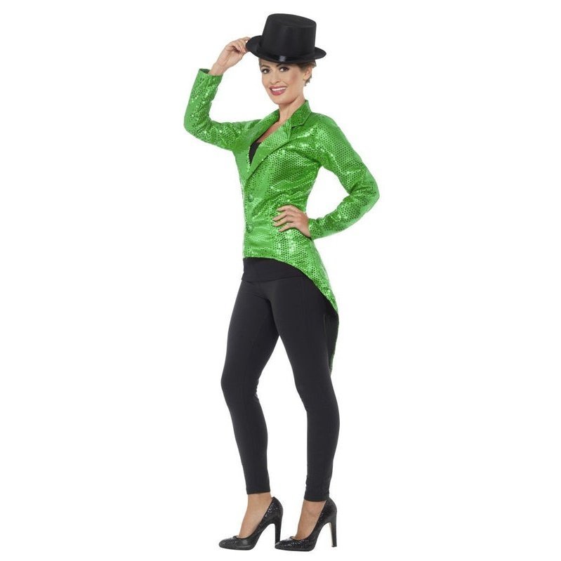 Sequin Tailcoat Jacket, Ladies Green - Jokers Costume Mega Store