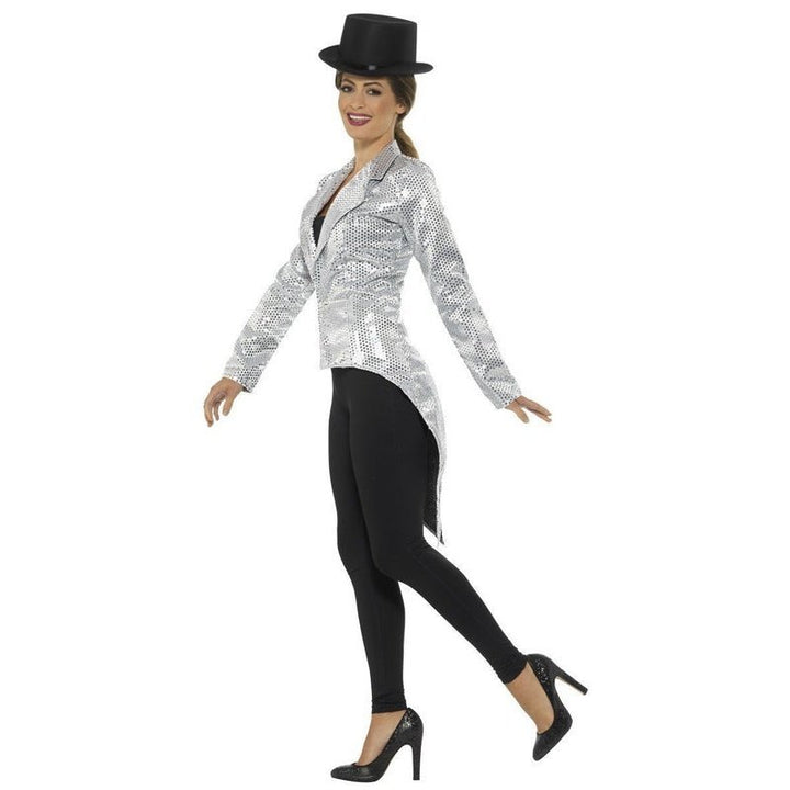 Sequin Tailcoat Jacket, Silver - Jokers Costume Mega Store