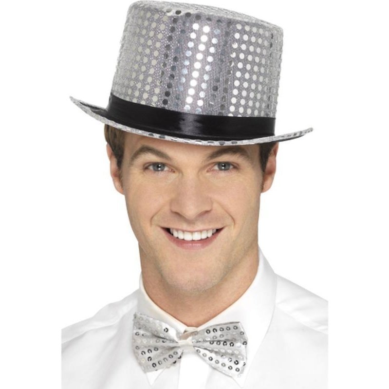 Sequin Top Hat - Silver - Jokers Costume Mega Store