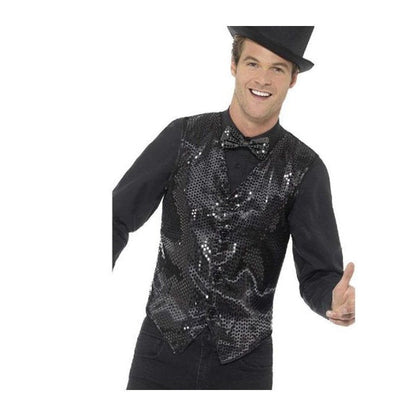 Sequin Waistcoat, Black - Jokers Costume Mega Store