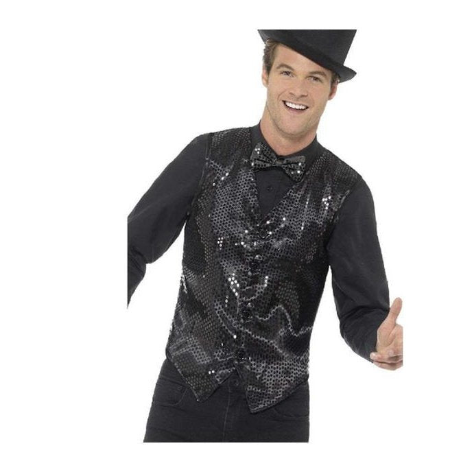 Sequin Waistcoat, Black - Jokers Costume Mega Store