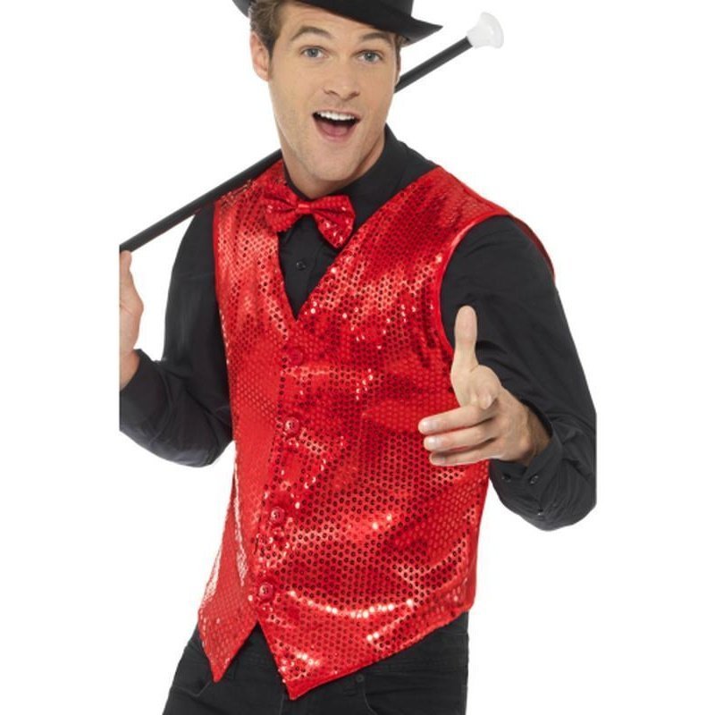 Sequin Waistcoat, Red - Jokers Costume Mega Store