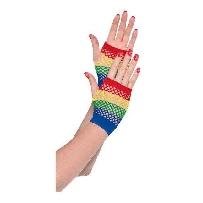 Short Fishnet Gloves Rainbow - Jokers Costume Mega Store