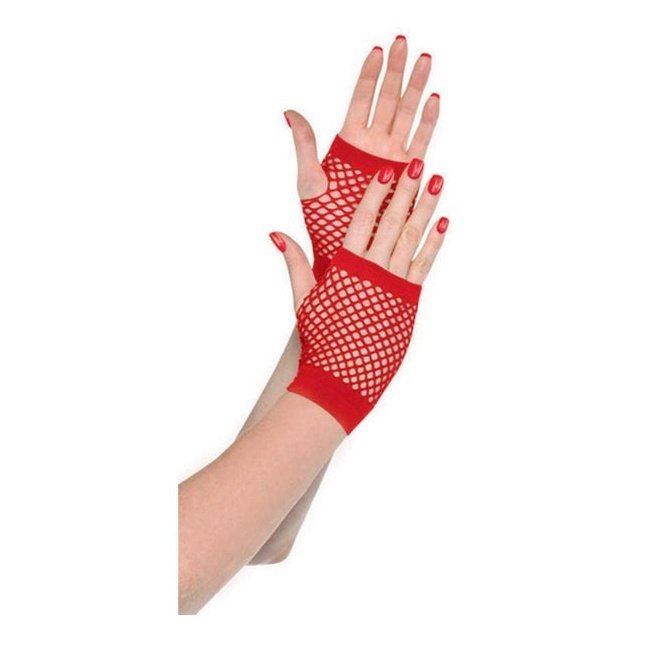 Short Fishnet Gloves Red - Jokers Costume Mega Store