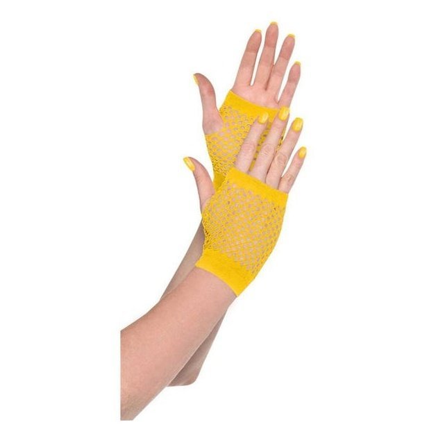 Short Fishnet Gloves Yellow - Jokers Costume Mega Store