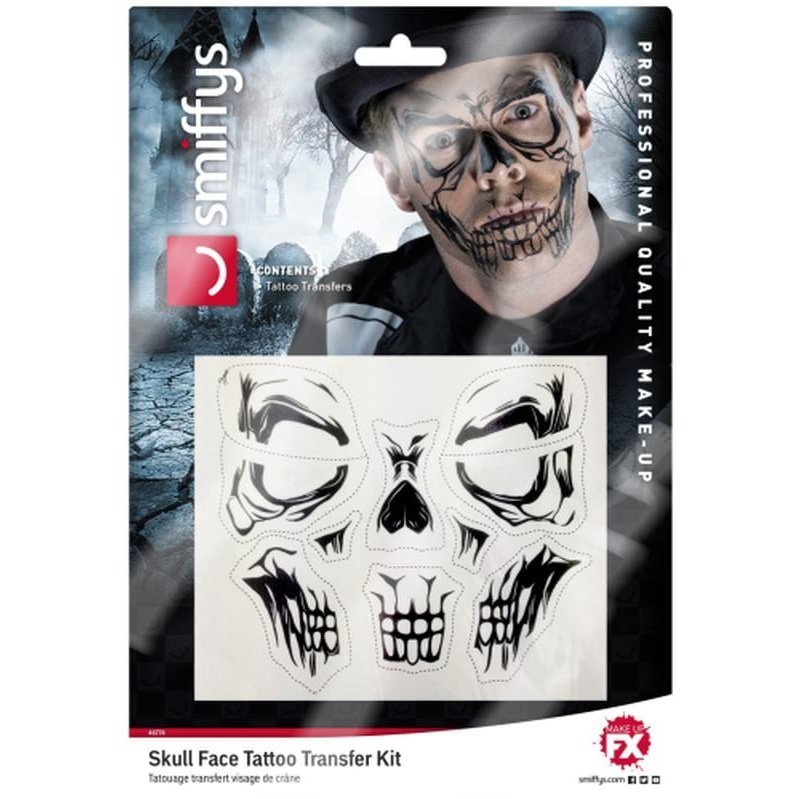 Skull Face Tattoo Transfer - Jokers Costume Mega Store