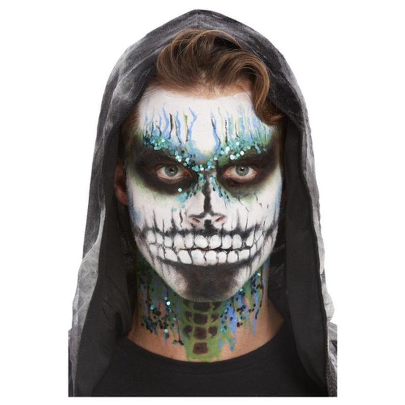 Smiffys Make Up Fx, Deluxe Gid Skeleton Kit, Aqua - Jokers Costume Mega Store