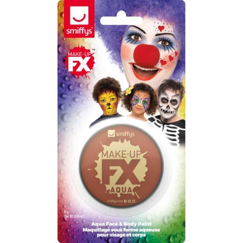 Smiffys Make Up Fx, On Display Card, Light Brown, Aqua Face And Body Paint - Jokers Costume Mega Store