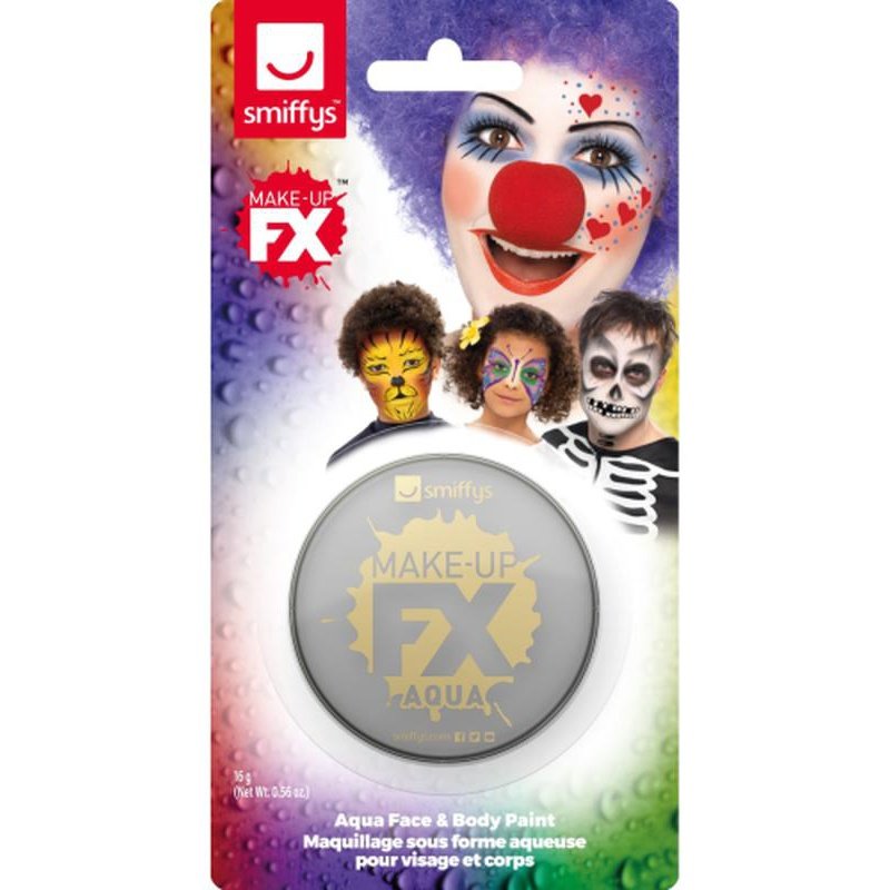 Smiffys Make Up Fx, On Display Card, Light Grey, Aqua Face And Body Paint - Jokers Costume Mega Store