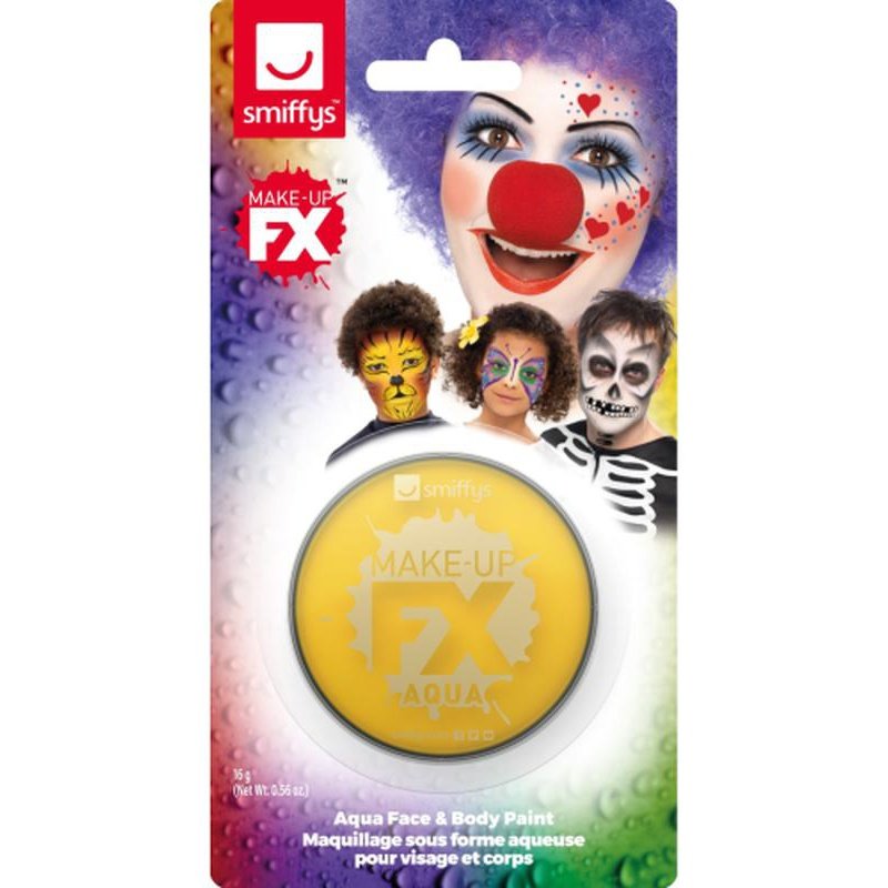 Smiffys Make Up Fx, On Display Card, Yellow, Aqua Face & Body Paint - Jokers Costume Mega Store