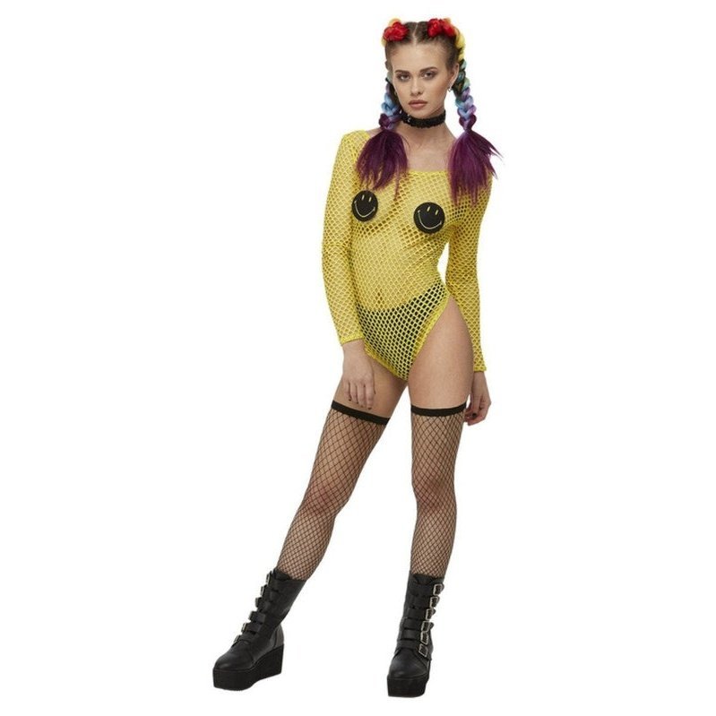 Smiley Fishnet Bodysuit, Yellow - Jokers Costume Mega Store