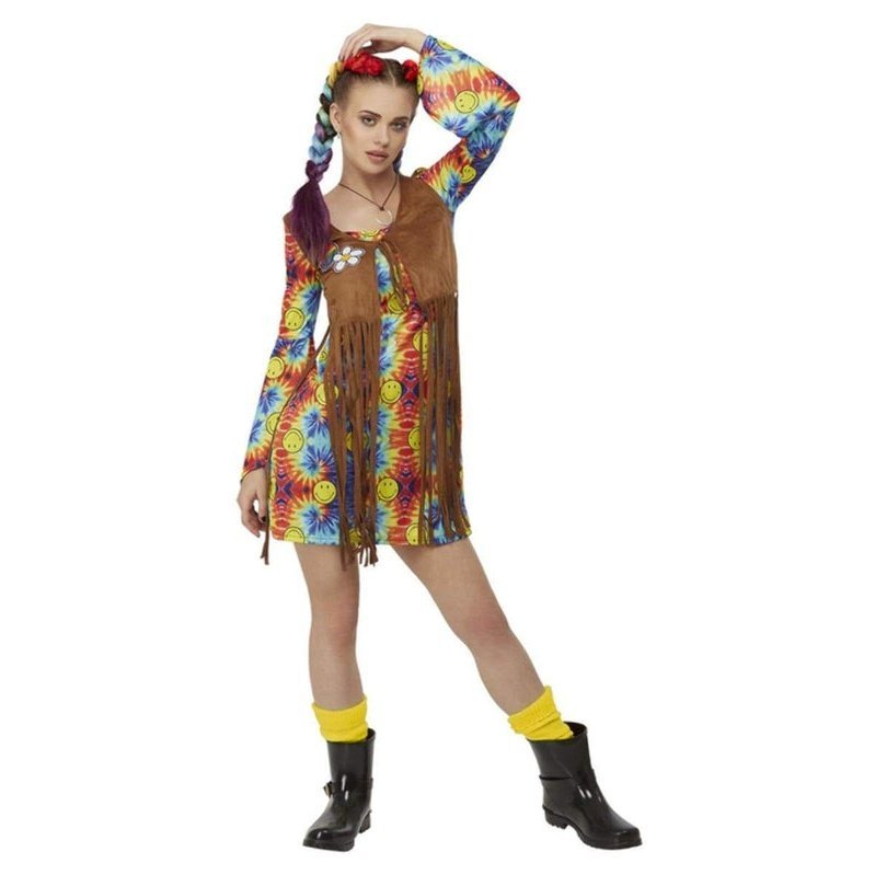 Smiley Hippy Dress, Multi Coloured - Jokers Costume Mega Store
