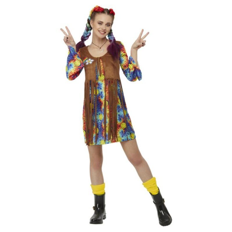 Smiley Hippy Dress, Multi Coloured - Jokers Costume Mega Store