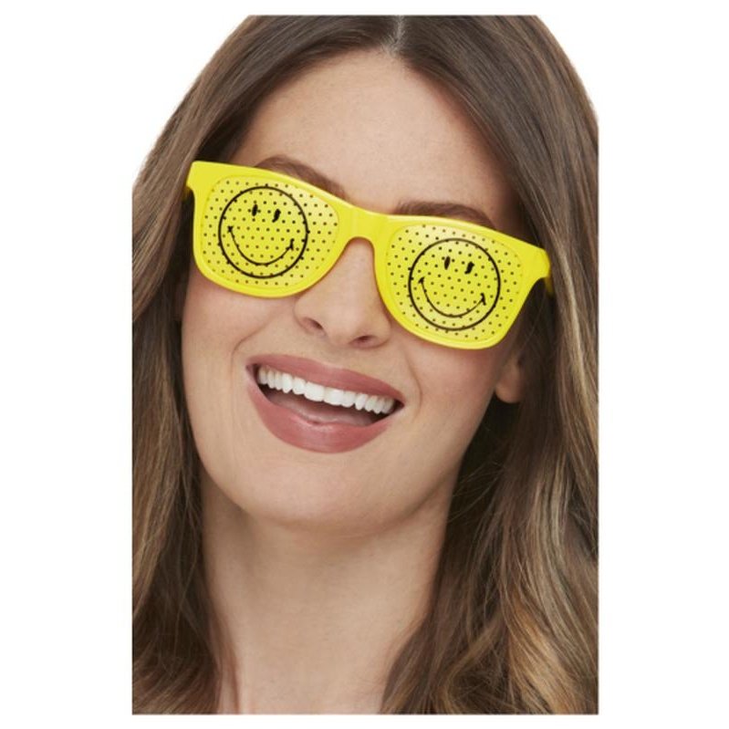 Smiley Rave Glasses, Yellow - Jokers Costume Mega Store