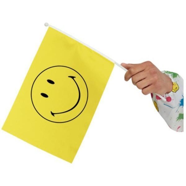 Smiley Small Handheld Flags, Yellow - Jokers Costume Mega Store