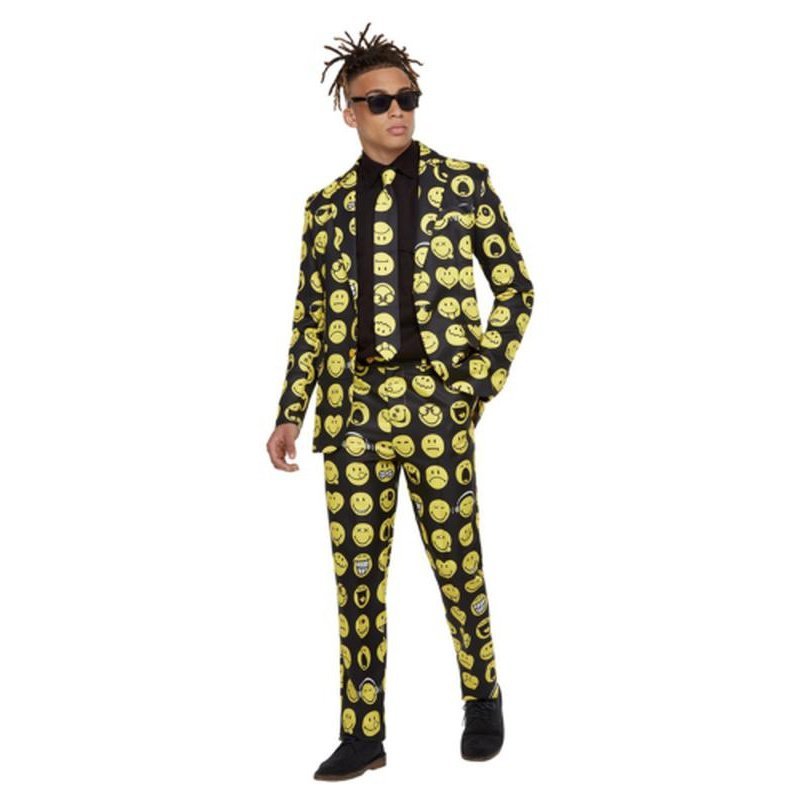 Smiley Stand Out Suit, Yellow & Black - Jokers Costume Mega Store