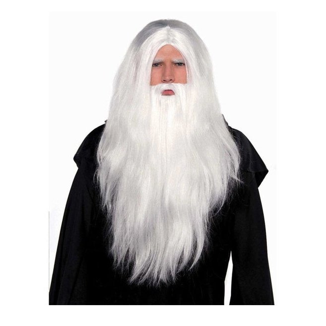 Sorcerer Wig And Beard Set White - Jokers Costume Mega Store