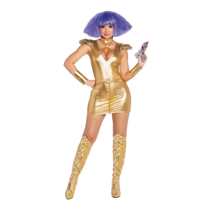 Gold Space Warrior Bodysuit And Gauntlets Set With Skirt Jokers Costume Mega Store 