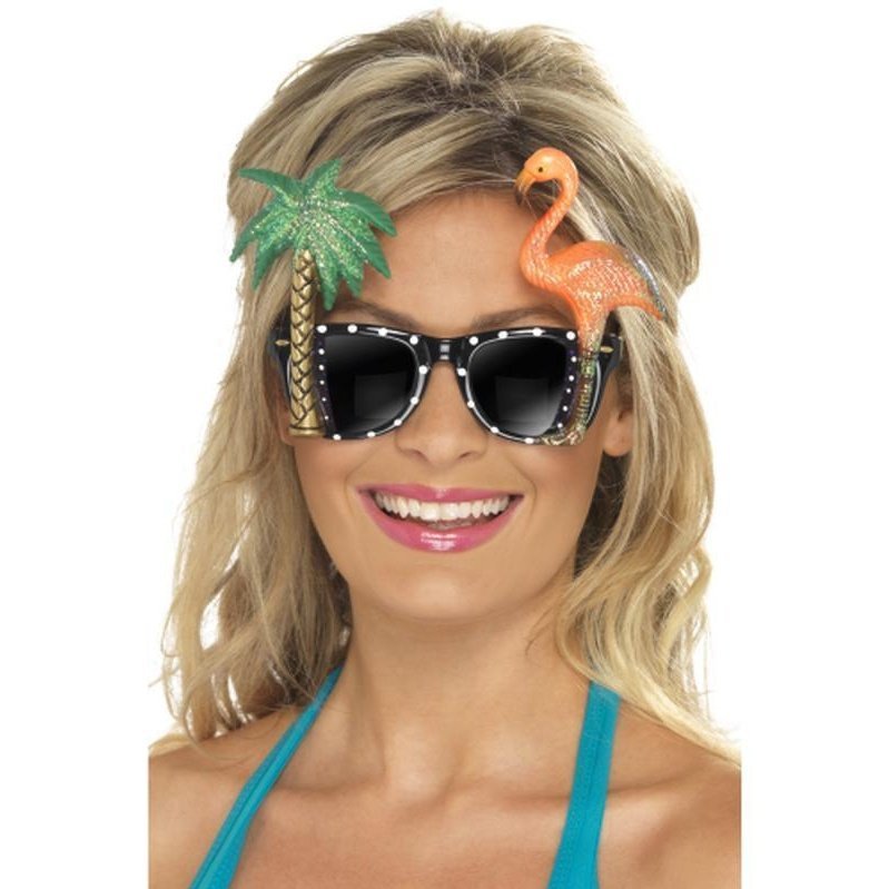 Specs, Black, With Flamingo And Palm Tree - Jokers Costume Mega Store